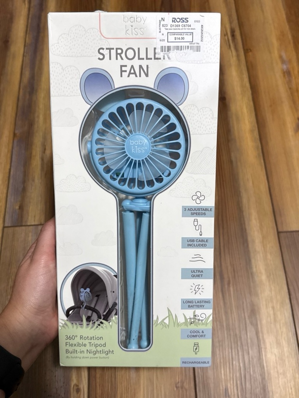 Baby Kiss Blue Stroller Fan – Portable Clip-On Fan for Kids